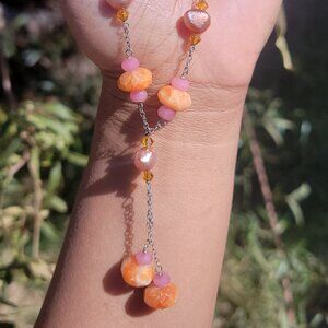 OOAK artisan handmade 925 sterling silver rondelle pink and orange tourmaline +